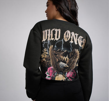 Women Wild One Cropped Hoodie - Black