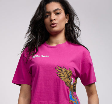 Women Wild Ones Eagle Cropped Short Sleeve Tee - Hot Pink