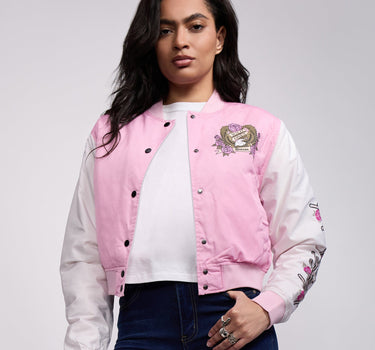 Women Wild Ones Eagle Varsity Jacket - Light Pink