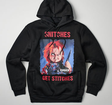 Chucky Snitches Get Stitches Graphic Print Hoodie - Black