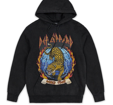 Plus Size Def Leppard Globe Washed Hoodie - Grey