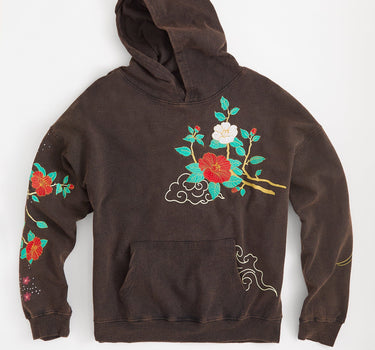 Washed Embroidery Fleece Hoodie - Black