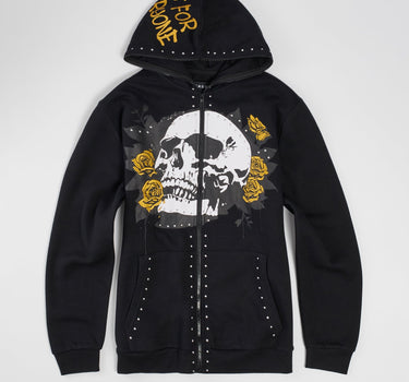 Grind Over Glory Rhinestone Full Zip Hoodie - Black