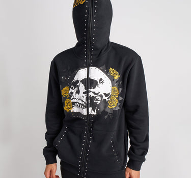 Grind Over Glory Rhinestone Full Zip Hoodie - Black