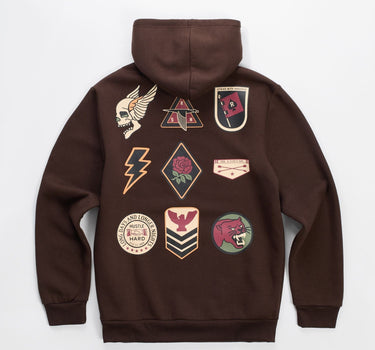 Military Patches Embroidery Detail Hoodie - Brown