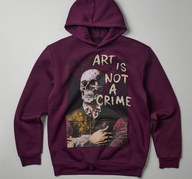 Art Is Not A Crime Graphic Print Hoodie - Burgundy