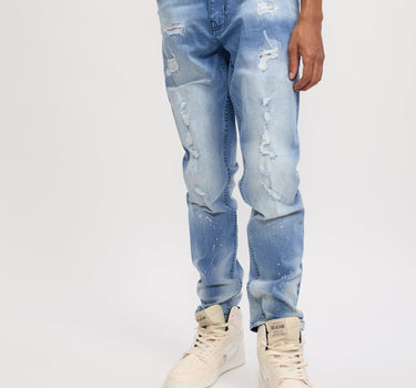 De Ville Ripped Detail Light Wash Denim Jeans