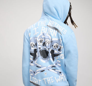 Light The Way Back Print Hoodie - Light Blue