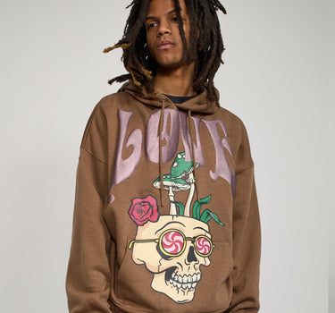 Love Hate Puff Print Hoodie - Brown