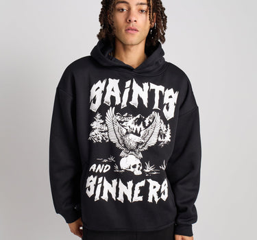 Saint And Sinners Raw Hem Hoodie - Black