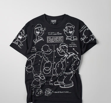 Popeye Construction Embroidered Short Sleeve Tee - Black