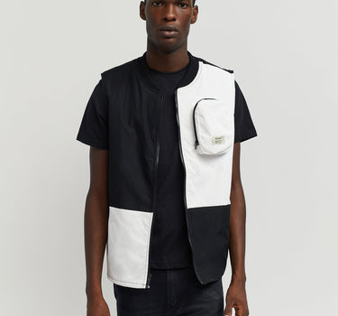 Bader Cotton Twill Color Block Utility Vest - Black&White