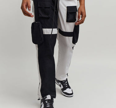 Bader Cotton Twill Color Block Utility Joggers - Black&White