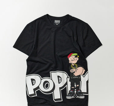 Plus Size Popeye Side Print Short Sleeve Tee - Black