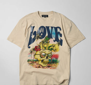 Love Hate Front & Back Print Short Sleeve Tee - Sand