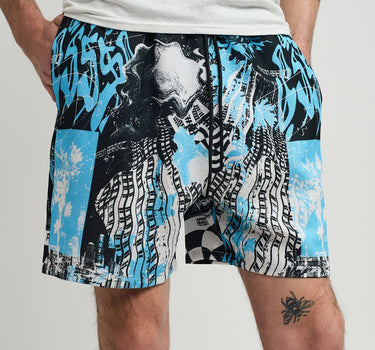 District Linen Texture Allover Print Shorts - Blue