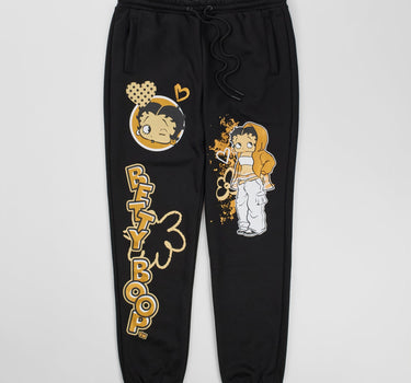 Women Betty Boop Golden Jogger Pants - Black