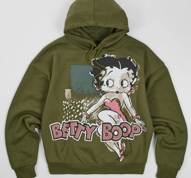 Women Betty Boop Chalk Hoodie - Olive Green