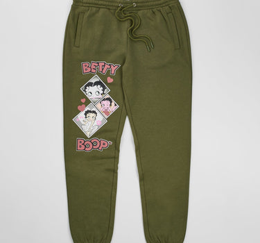 Women Betty Boop Jogger Pants - Olive Green